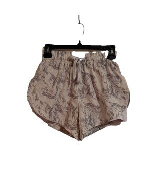 Women's Marble-Print Athletic Shorts in Light Taupe